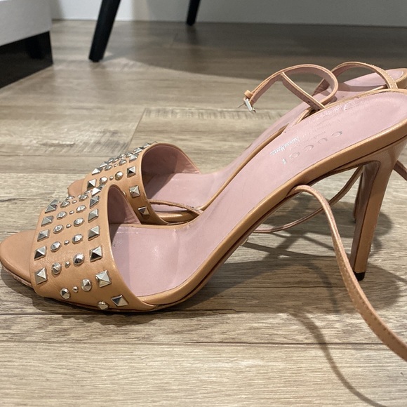 Gucci Nude Studded Ankle Strap Heels - Picture 4 of 8